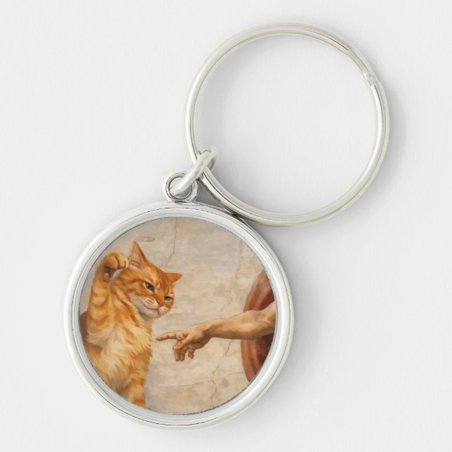 Chaveiro Arte de Meme de Gato Engraçado Criação de Adão com (Frente)