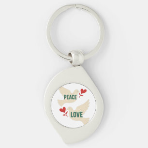 Chaveiro Arte de Pombo Vintage Paz e Amor com Motivo de Cor