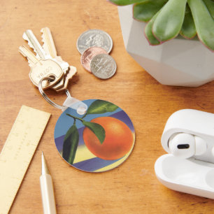 Chaveiro Arte de rótulo de caixa de frutas vintage, laranja