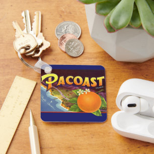 Chaveiro Arte de rótulo de caixa de frutas vintage, laranja