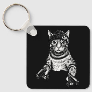 Chaveiro Arte de Tatuagem de Gato Gangster   Kitty de Stree