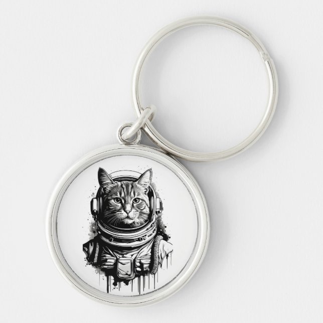 Chaveiro Arte de Tinta de Gato Astronauta (Frente)