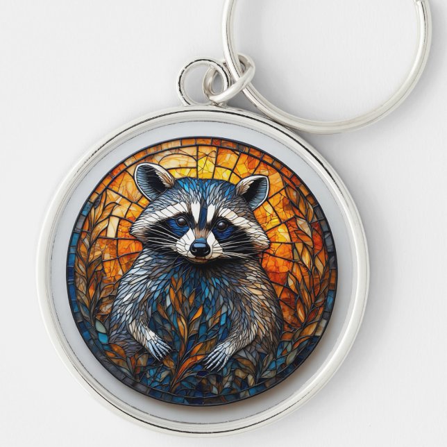 Chaveiro Arte de Vidro Pintado de Guaxinim (Frente)