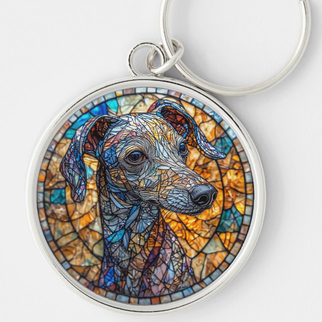 Chaveiro arte de vitral de galgo italiano (Frente)