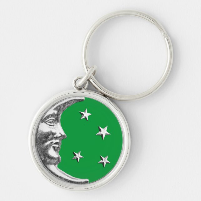 Chaveiro Arte Deco Lua e Estrelas - Jade Green e Silver (Frente)