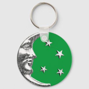 Chaveiro Arte Deco Lua e Estrelas - Jade Green e Silver