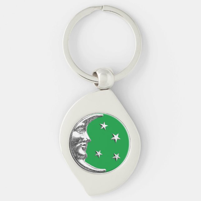 Chaveiro Arte Deco Lua e Estrelas - Jade Green e Silver (Frente)