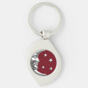 Chaveiro Arte Deco Lua e Estrelas - Vermelho Escuro e Prata