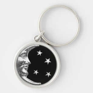 Chaveiro Arte Deco Moon and Stars - Preto e Prata