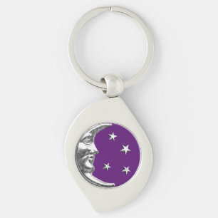 Chaveiro Arte Deco Moon e Estrelas - Ametista Roxo e Prata