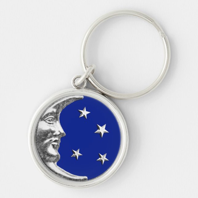 Chaveiro Arte Deco Moon e Estrelas - Azul Cobalto e Prata (Frente)