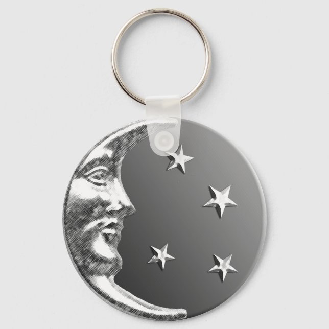 Chaveiro Arte Deco Moon e Estrelas - Cinzas/Cinzas e Prata (Frente)