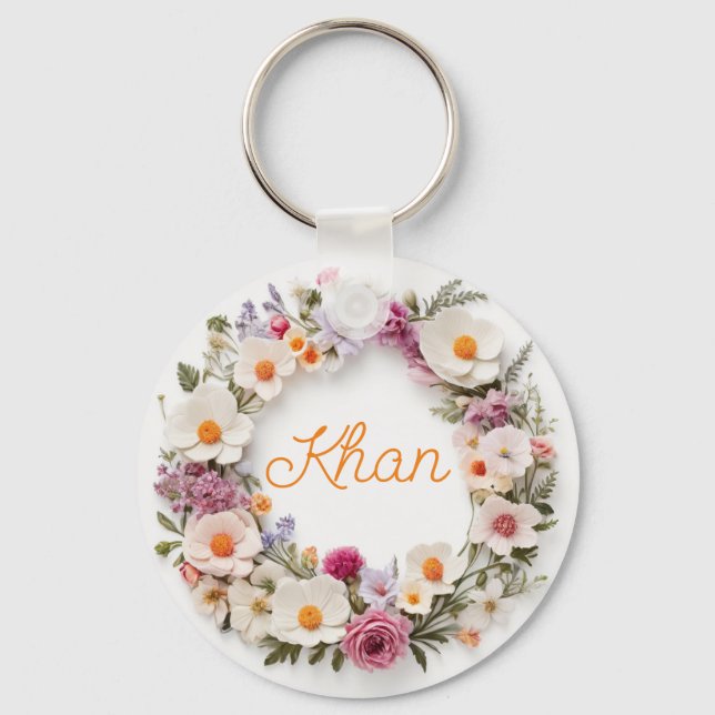 Chaveiro Arte digital com anel redondo floral/Personalizada (Frente)
