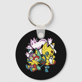 Chaveiro Arte do Dia das Bruxas de Gatos Cerrantes: Assusta