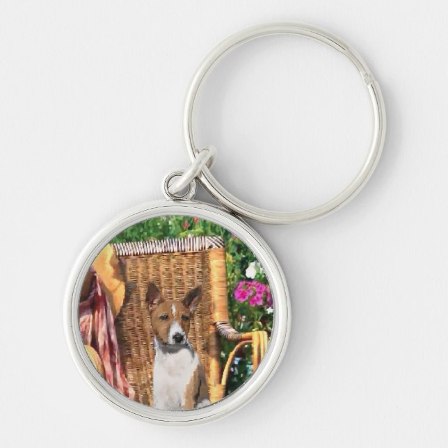 Chaveiro Arte do Jardim de Verão de Basenji (Frente)