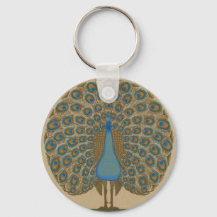 Chaveiro Arte do Pavão Azul do Ouro Antigo de Walter Crane