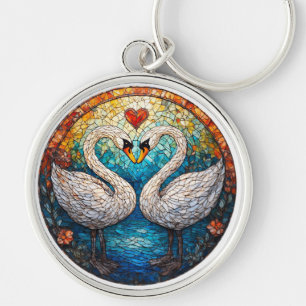 Chaveiro Arte em Mosaico Representando Cisnes Brancos