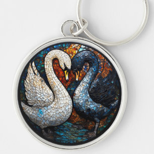 Chaveiro Arte em Mosaico Representando Cisnes Pretos e Bran