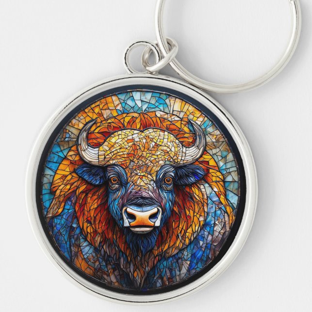 Chaveiro Arte em Vidro Colorido de Búfalo (Frente)