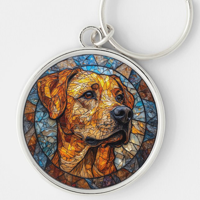 Chaveiro Arte em Vidro Colorido de Retriever Dourado (Frente)