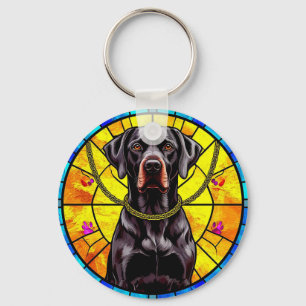 Chaveiro Arte em Vidro Pintado com Cachorro Preto