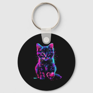 Chaveiro Arte engraçada de falha de luz negra Gatinho fofo
