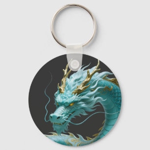 Chaveiro Arte Fantasia Design Dragão Dourado Verde Chinês C