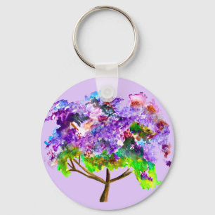 Chaveiro Arte fina de aquarela púrpura jacaranda