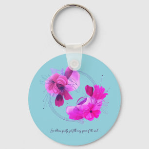 Chaveiro Arte Floral Abstrata Elegante de Coral