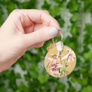 Chaveiro Arte Floral Botânica de Lírio Oriental Rosa Vintag