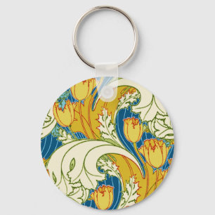 Chaveiro Arte Floral de Tulipas em Teal e Dourado no Estilo