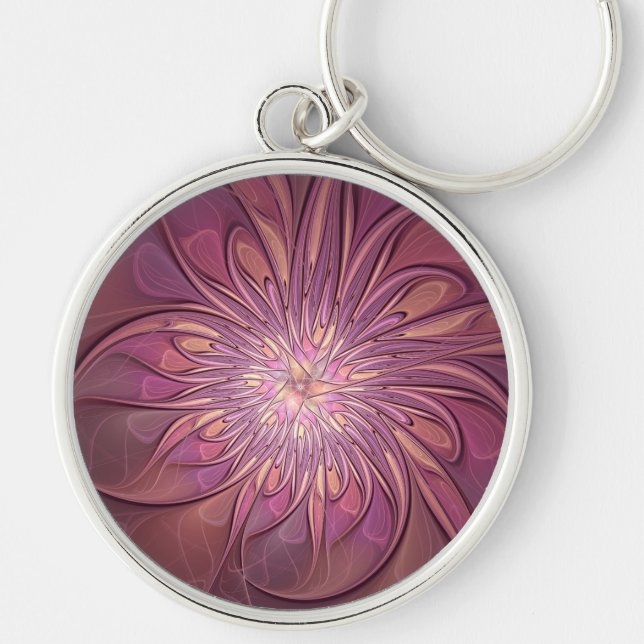 Chaveiro Arte floral fractal moderno abstrato cores de baga (Frente)