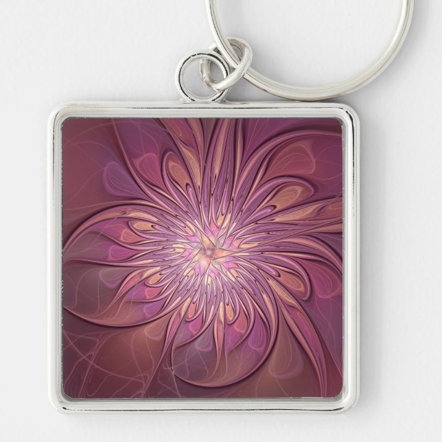 Chaveiro Arte floral fractal moderno abstrato cores de frut (Frente)