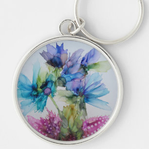 Chaveiro Arte Floral Verde Cor-de-Rosa Púrpura e Verde Colo