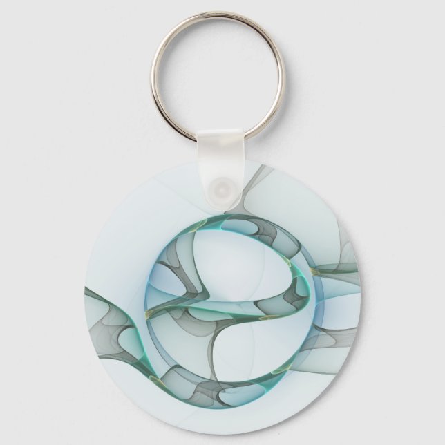Chaveiro Arte Fractal Abstrata Moderna Azul Turquesa Cinza (Frente)