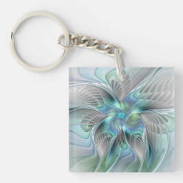 Chaveiro Arte fractal de fantasia de borboleta azul abstrat