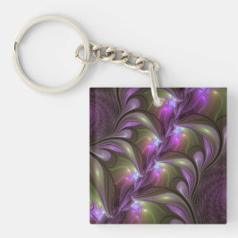 Chaveiro Arte Fractal de Khaki, Abstrato violeta e colorida