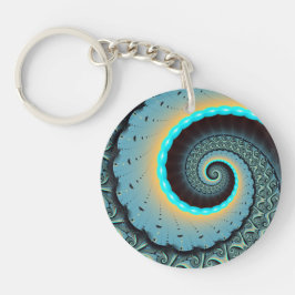 Chaveiro Arte Fractal Espiral Azul Turquesa Abstrato Laranj