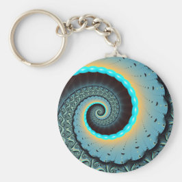 Chaveiro Arte Fractal Espiral Azul Turquesa Laranja Abstrat