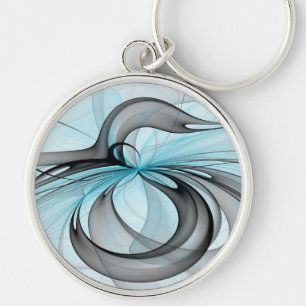 Chaveiro Arte Fractal Moderna Abstrata Antracite Cinza Azul