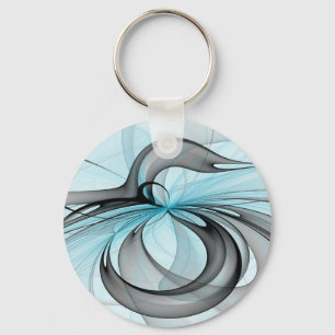 Chaveiro Arte Fractal Moderna Abstrata Antracite Cinza Azul
