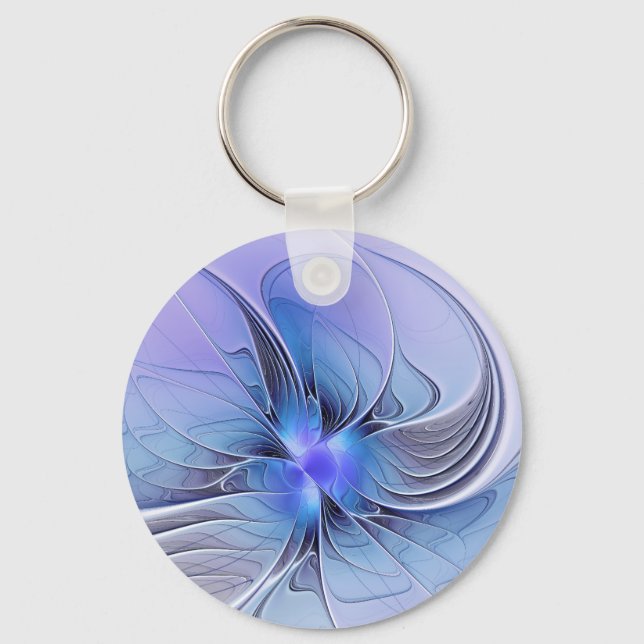 Chaveiro Arte fractal moderno abstrato azul lavanda (Frente)