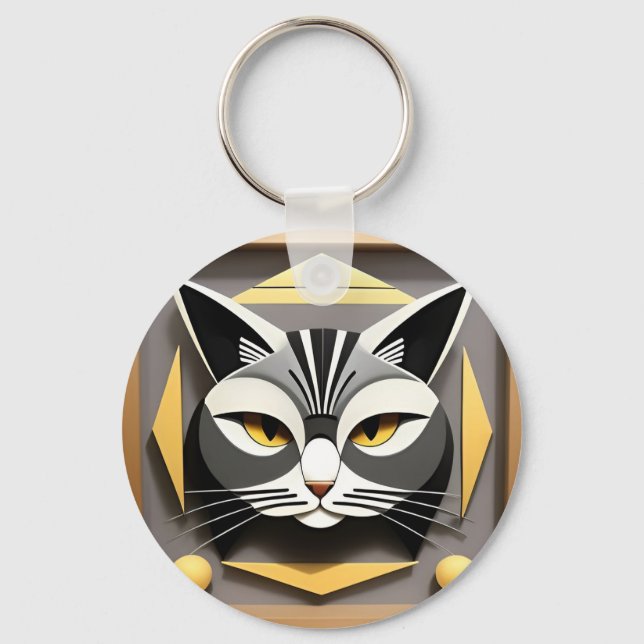 Chaveiro Arte Geométrica de um Gato Estilizado Design Abstr (Frente)