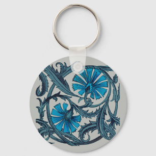 Chaveiro arte gráfico de design de flor antiga azul vintage