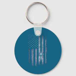 Chaveiro Arte Grunge Cruz Cristã Bandeira Americana