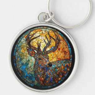 Chaveiro Arte Intricada de Mosaico de um Cervo em Cores Viv