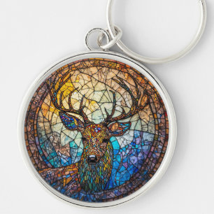Chaveiro Arte Intricada de Mosaico de um Cervo em Cores Viv