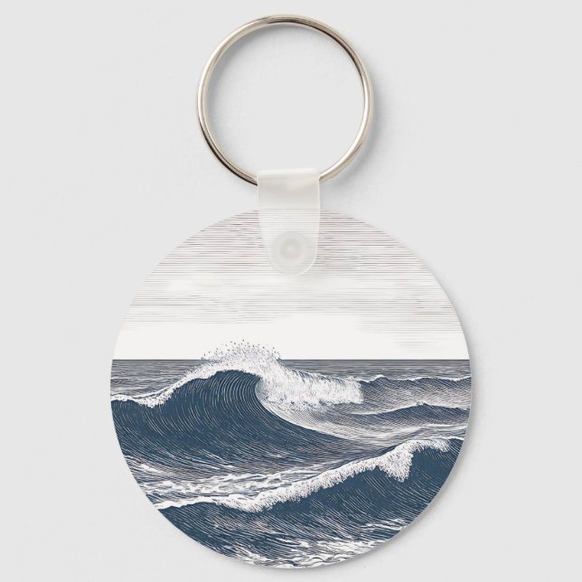 Chaveiro Arte Linear Onda do Oceano Surge Monocromático (Frente)