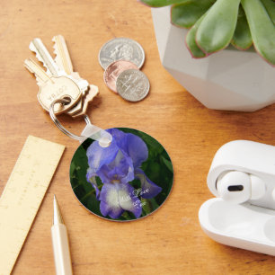 Chaveiro Arte Macro da Flor Íris Azul: Pingente de Acrílico