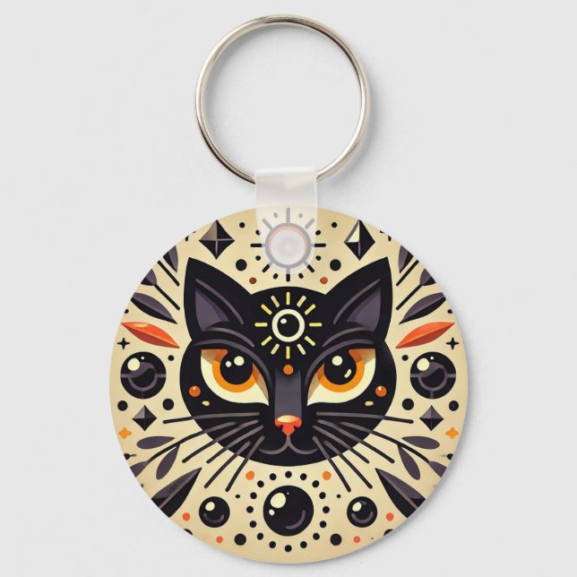 Chaveiro Arte Mística de um Gato Preto (Frente)